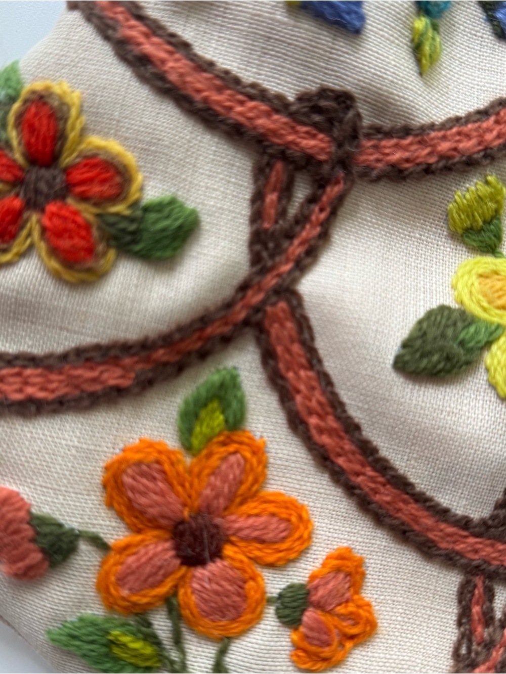 Vintage 70s Crewel Embroidered Bermuda Handbag - Picture 3 of 10